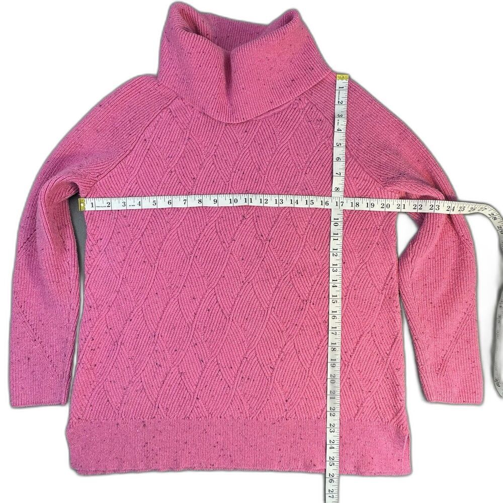 TALBOTS Cowl Knit Sweater Sz Large Pink Speckled Knit Cotton Blend Diamond Tweed - Picture 9 of 13